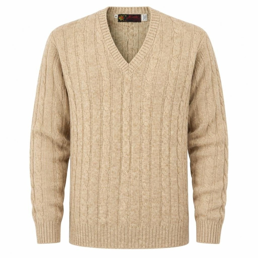 VTG Jersild Cable Knit Sweater Mens M Beige V Neck Orlon Cotton Preppy Fisherman